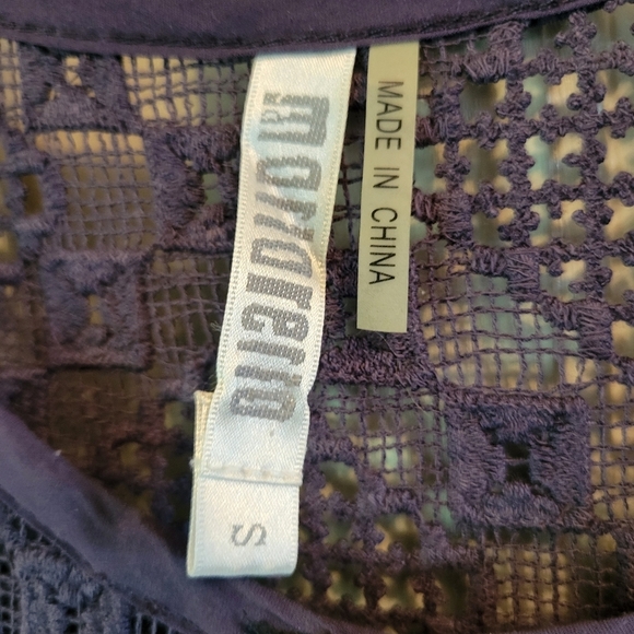 Monoreno Purple Sheer Crochet Long Sleeve Flowy Tunic Mini Dress - Picture 3 of 3